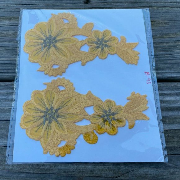 Yellow Embroidery Patch Set of 2 Iron On Yellow Applique Patches - Picture 3 of 9
